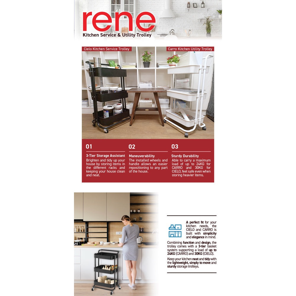 Rene Household 3 Tier Portable Kitchen Trolley Storage - Carro