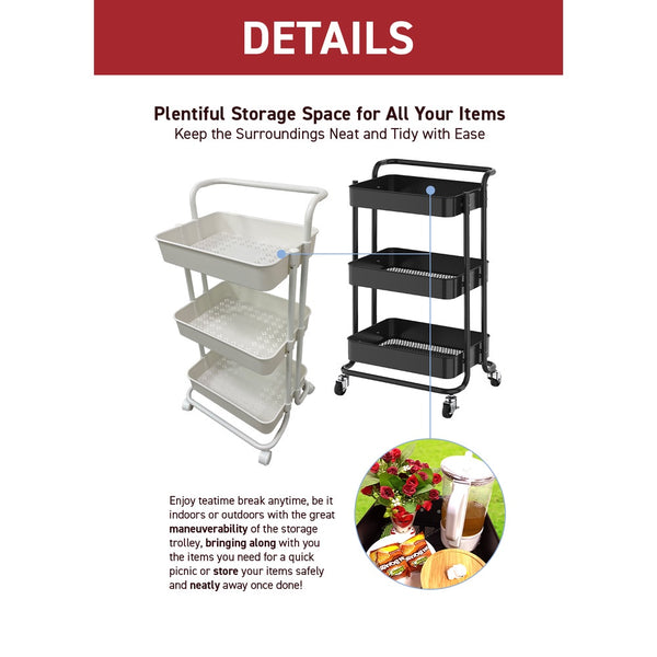 Rene Household 3 Tier Portable Kitchen Trolley Storage