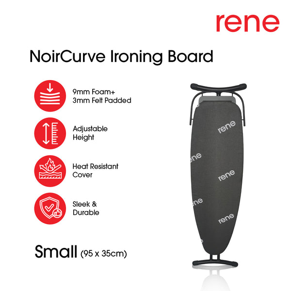RENE Noir Curve Ironing Board – Adjustable Height, Heat-Resistant, Retractable Iron Rest
