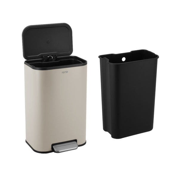 Rene Nuvo Pedal Bin Soft Close Trash Can | Fashion Rectangle Dustbin | Fingerprint-Proof Metal Lid | 12L / 18L / 30L